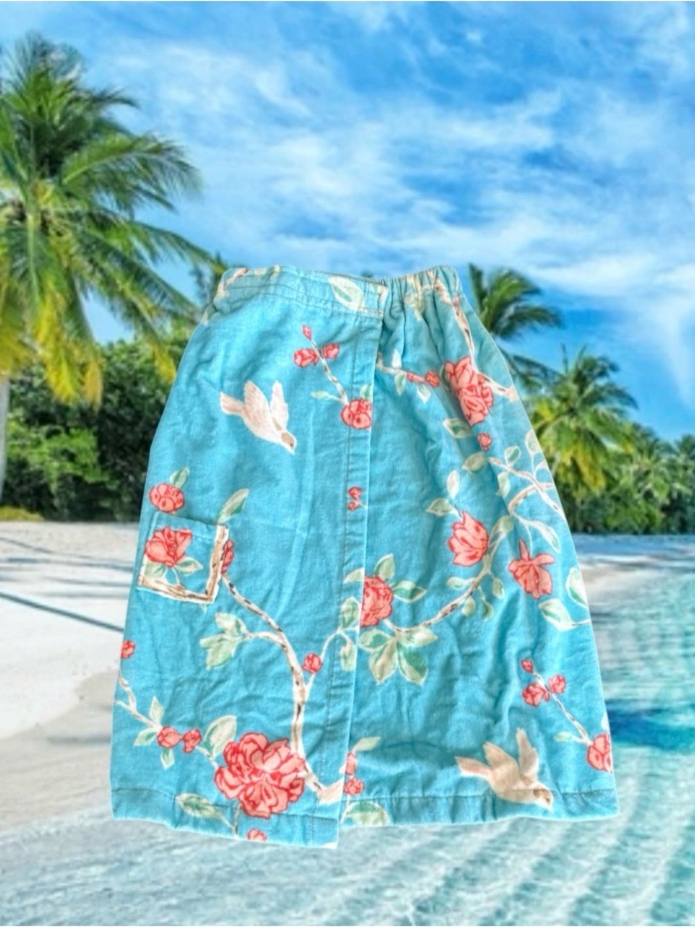 Threshold Bath Shower Wrap Tropical Print Plush Absorbent 100% Cotton OS Terry